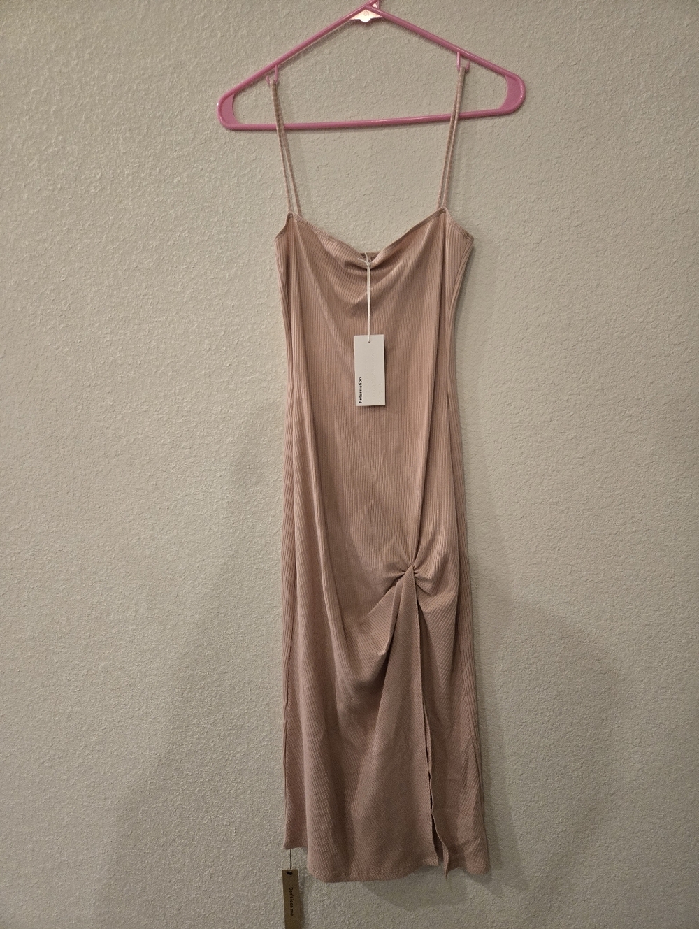 Reformation Size Medium Spaghetti Strap Twist-Front Midi Dress in Blush Pink NWT